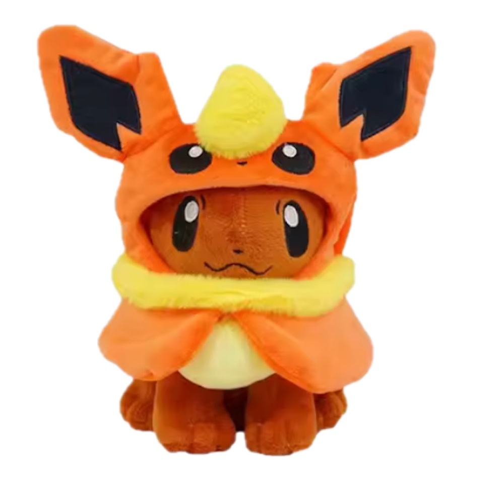 Pokemon Eevee Plush with Flareon Costume Hoodie – 20cm Collectible Toy, Cute